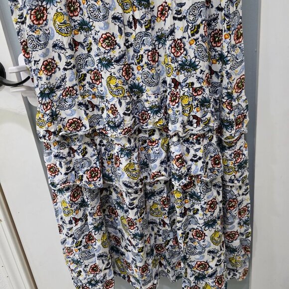 Floral Sleeveless Midi Dress Lightweight V-Neck Tiered Ruffle Hem Boho - Picture 5 of 8